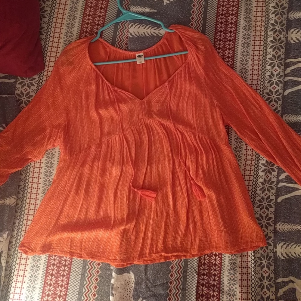 Boho flowy tie neck tassle blouse